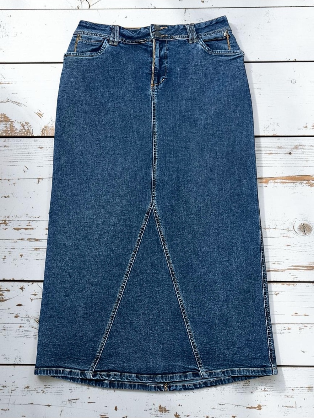 Cato Y2K Denim Straight Skirt 12 Stretch Midi Long Cottagecore Prairie Modest